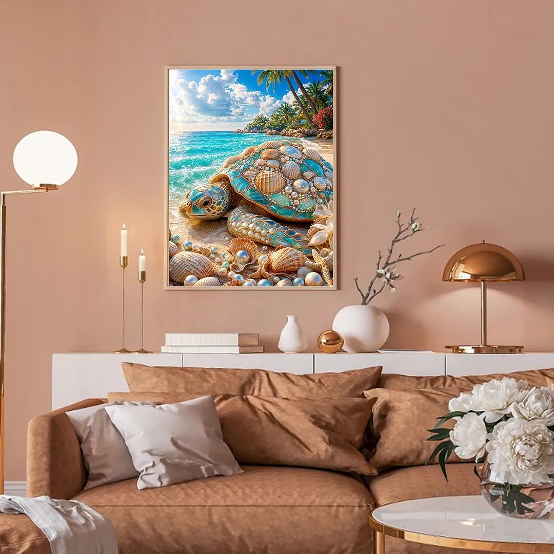 Stained Glass Sea Turtle Full DIY 5D Round Drill Diamond Painting Kit for Adults/Beginners Gift Home Decor Diamond Dots Paintings Picture Arts Craft 30x40cm