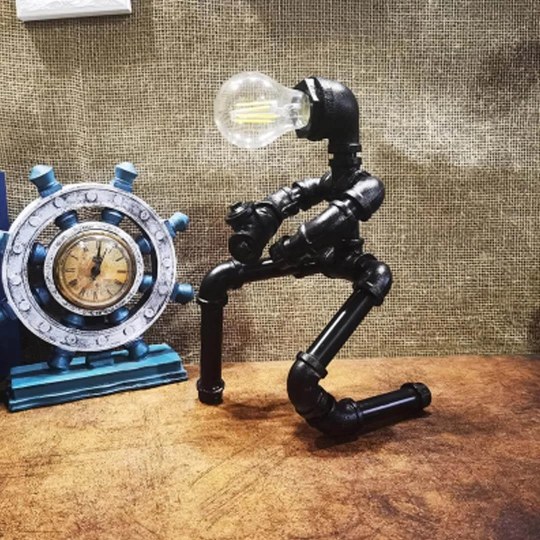 Retro Punk Industrial Pipe Robot Table Lamp
