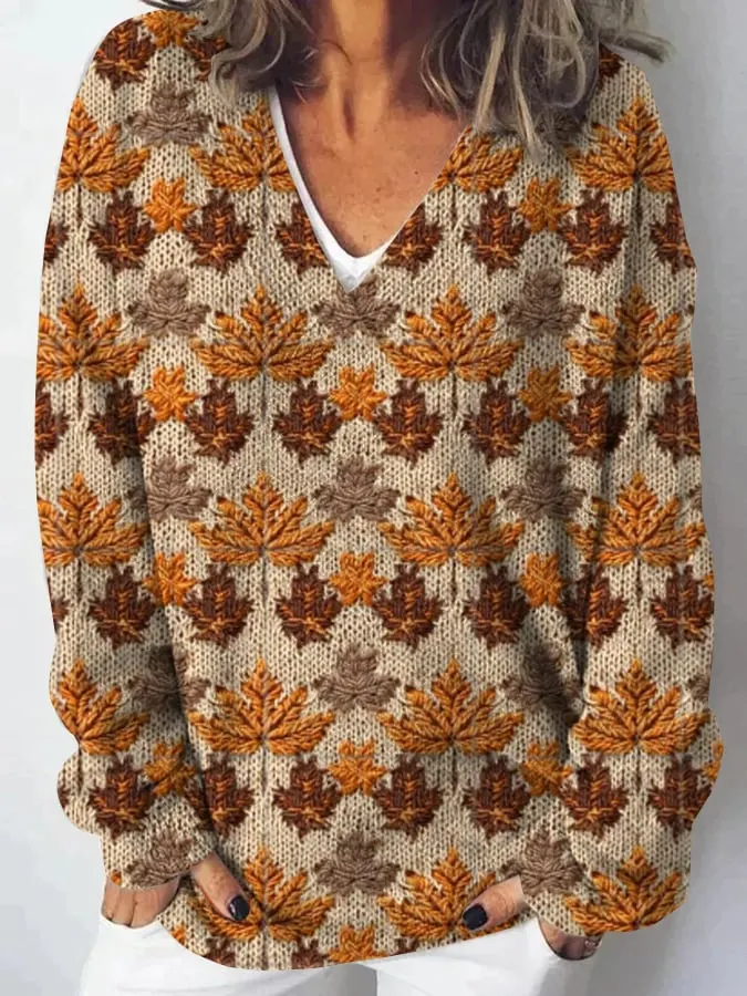 Women's Autumn Leaves Knitted Sweater 