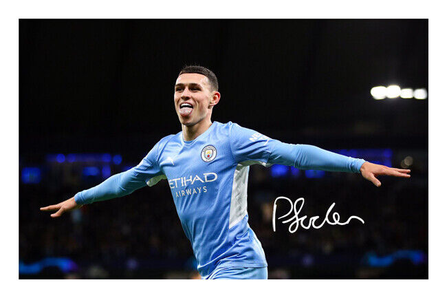 Phil Foden Signed A4 Photo Poster painting Print Autograph Manchester City 2021/22