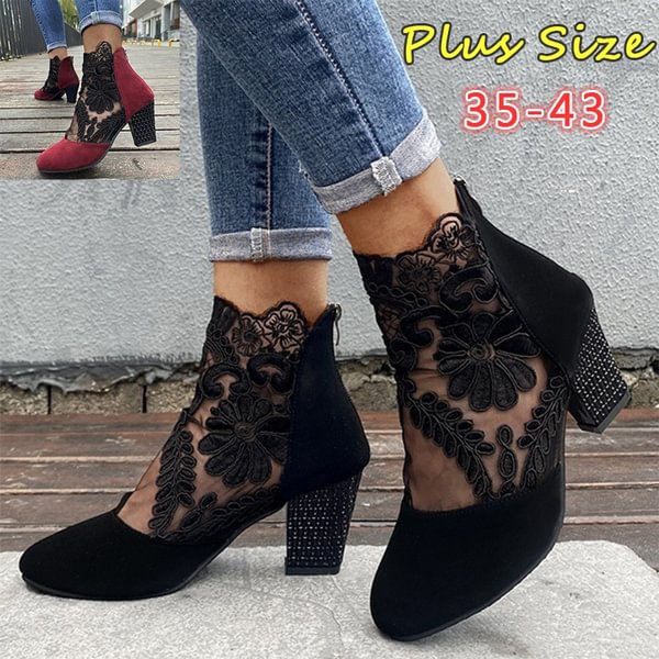 New Fashion Women Dancing Shoes Lace Mesh Black High Heels Shoes Ladies Boots Plus Size 35-43 - Life is Beautiful for You - SheChoic