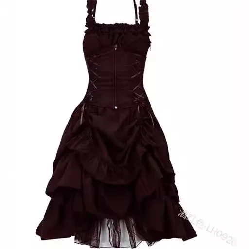 Uveng Uveng Lolita COS Gothic Slimming Irregular Design Strap Corset Dress Braped