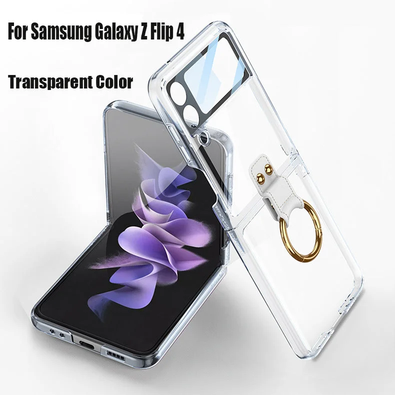 For Samsung ZFlip4 Shell Film Phantom Ring Personality Pure Color Simple Transparent PC Hard Case Phone Case