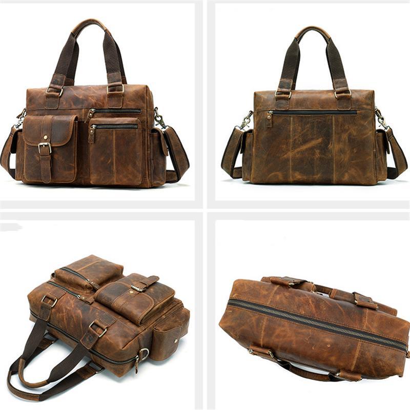 Mens Large Capacity Travelling Vintage Leather Duffel Bags Casual Briefcase