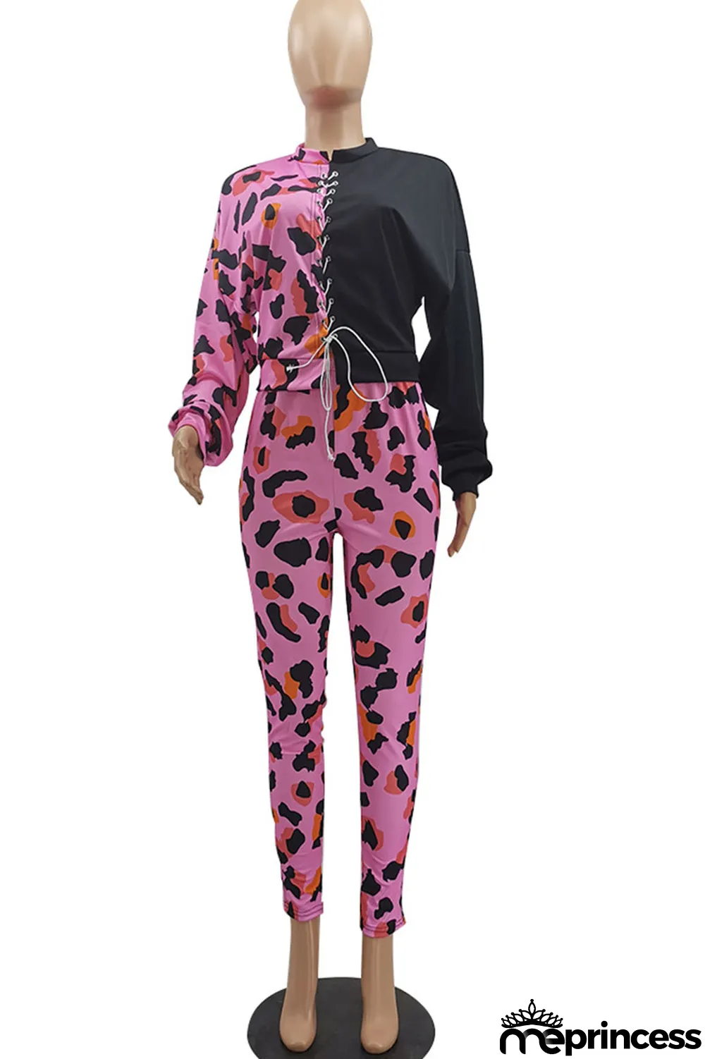 Red Casual Print Bandage Split Joint O Neck Long Sleeve Two Pieces