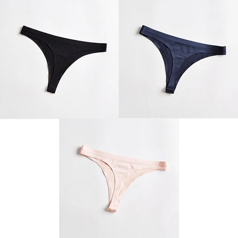 3pcs Woman Thongs Seamless Underwear For Women Sexy Sports Panty Female T-back G-string Underwear Ice Silk Ladies Underpants