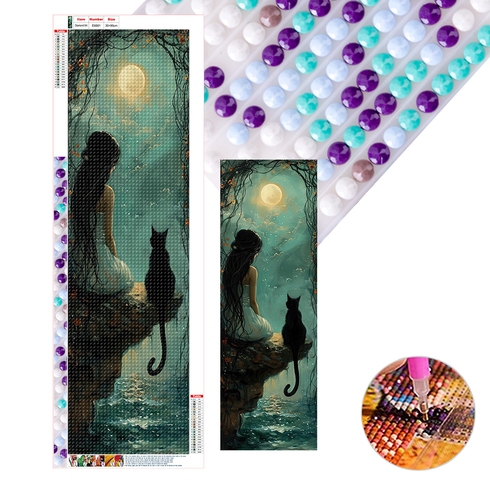Girl And Cat 30*90cm(canvas) full round drill diamond painting