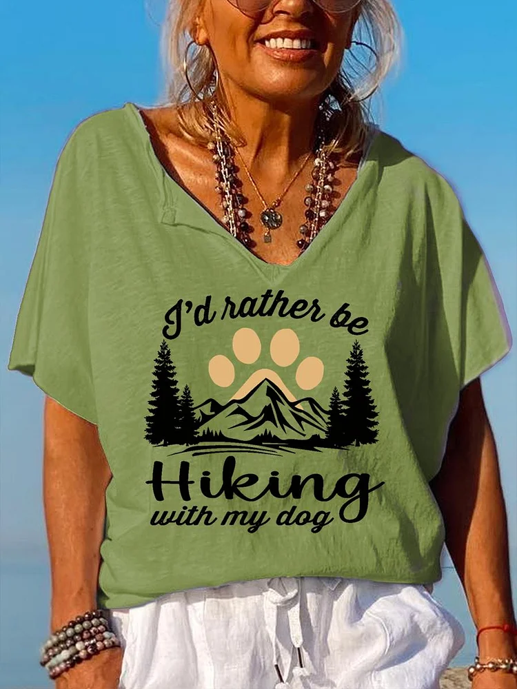 I’d Rather Be Hiking With My Dog V Neck T-shirt-04485