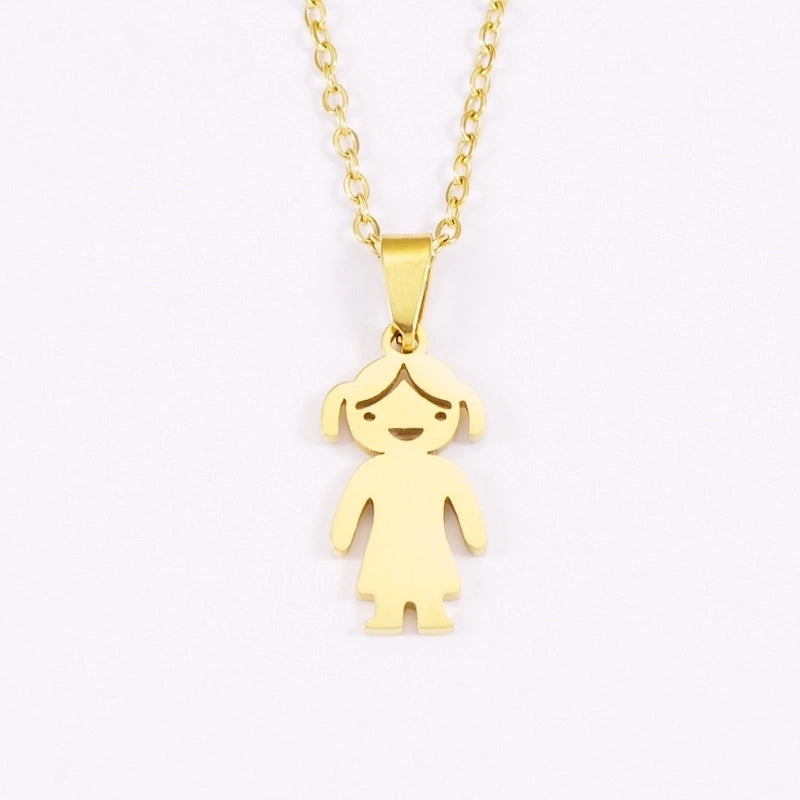 Stainless Steel 18K Gold Plated Casual Cute Polishing Plating Human None Pendant Necklace