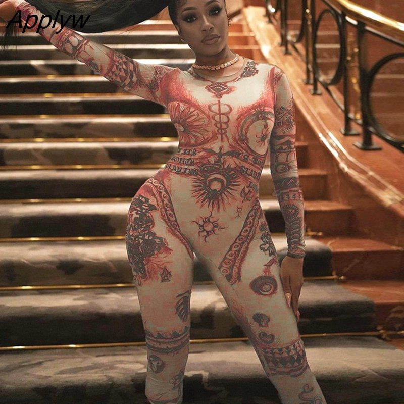 Applyw Women Long Sleeve Bodycon Streetwear Jumpsuit Overalls One Piece Outfit 2022 Fall Clothing Wholesale Items For Business
