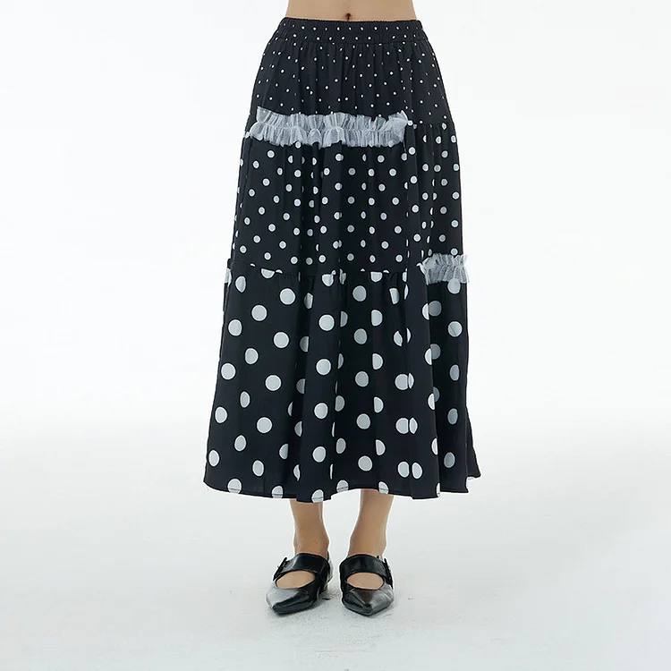 Elegant Multi Dots Printed Splicing Fungus Edge Decor Skirt