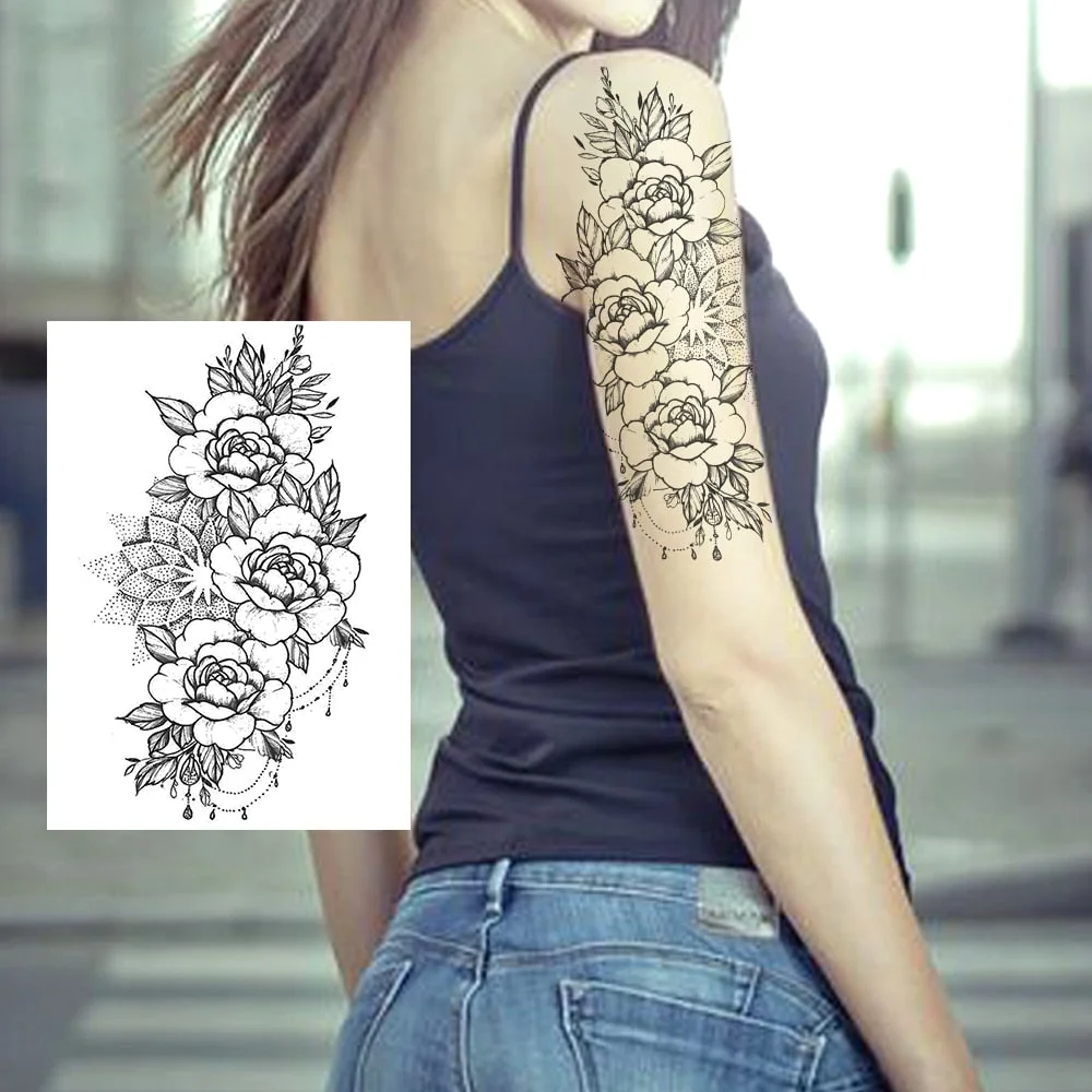 Realistic Sexy Peony Tattoos Temporary Women Adult Flower Arm Tattoos Sticker Waterproof Fake Floral Bloosom Body Leg Art Tatoos