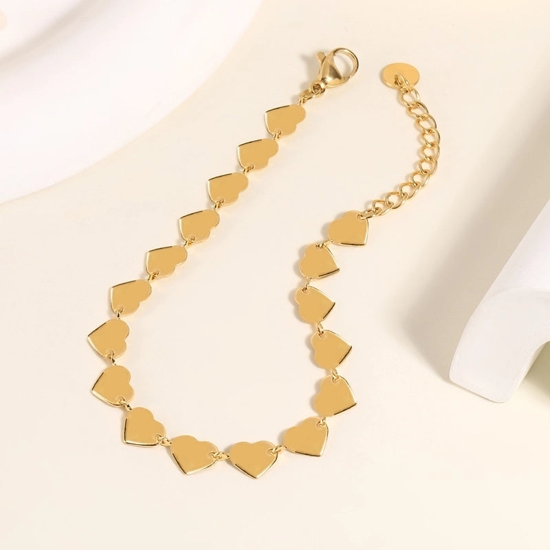 Elegant French Style Streetwear Heart Shape 304 Stainless Steel 14K Gold Plated Stainless Steel Bracelets In Bulk