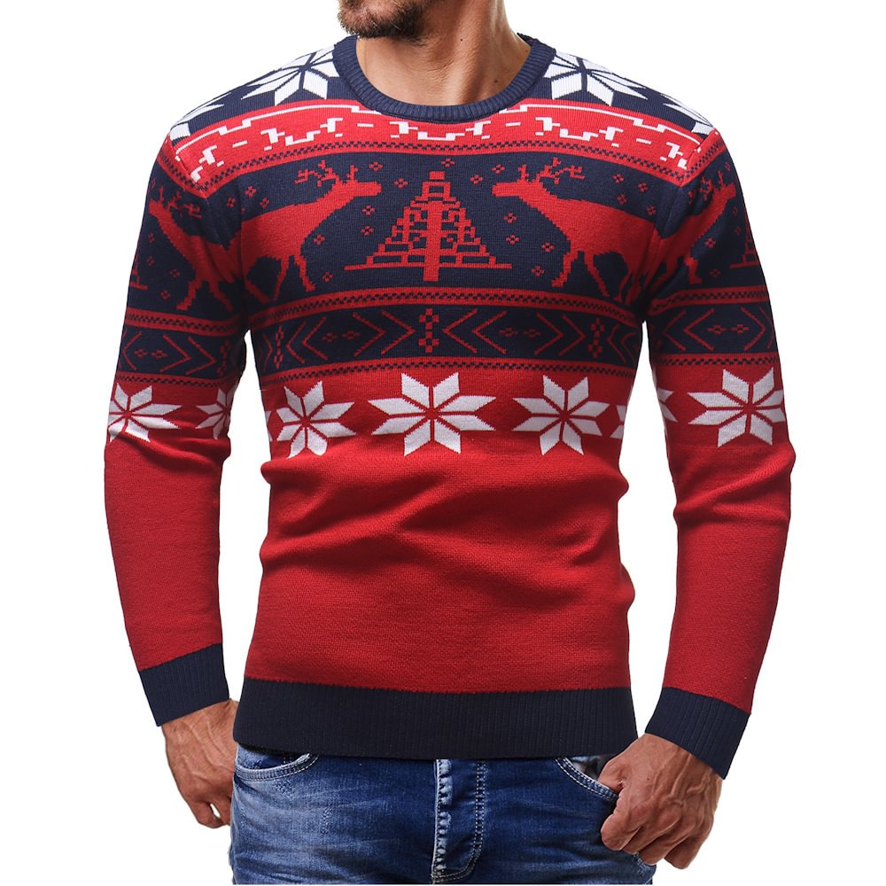 Reindeer Print Men's Casual Christmas Ugly Sweaters-VESSFUL