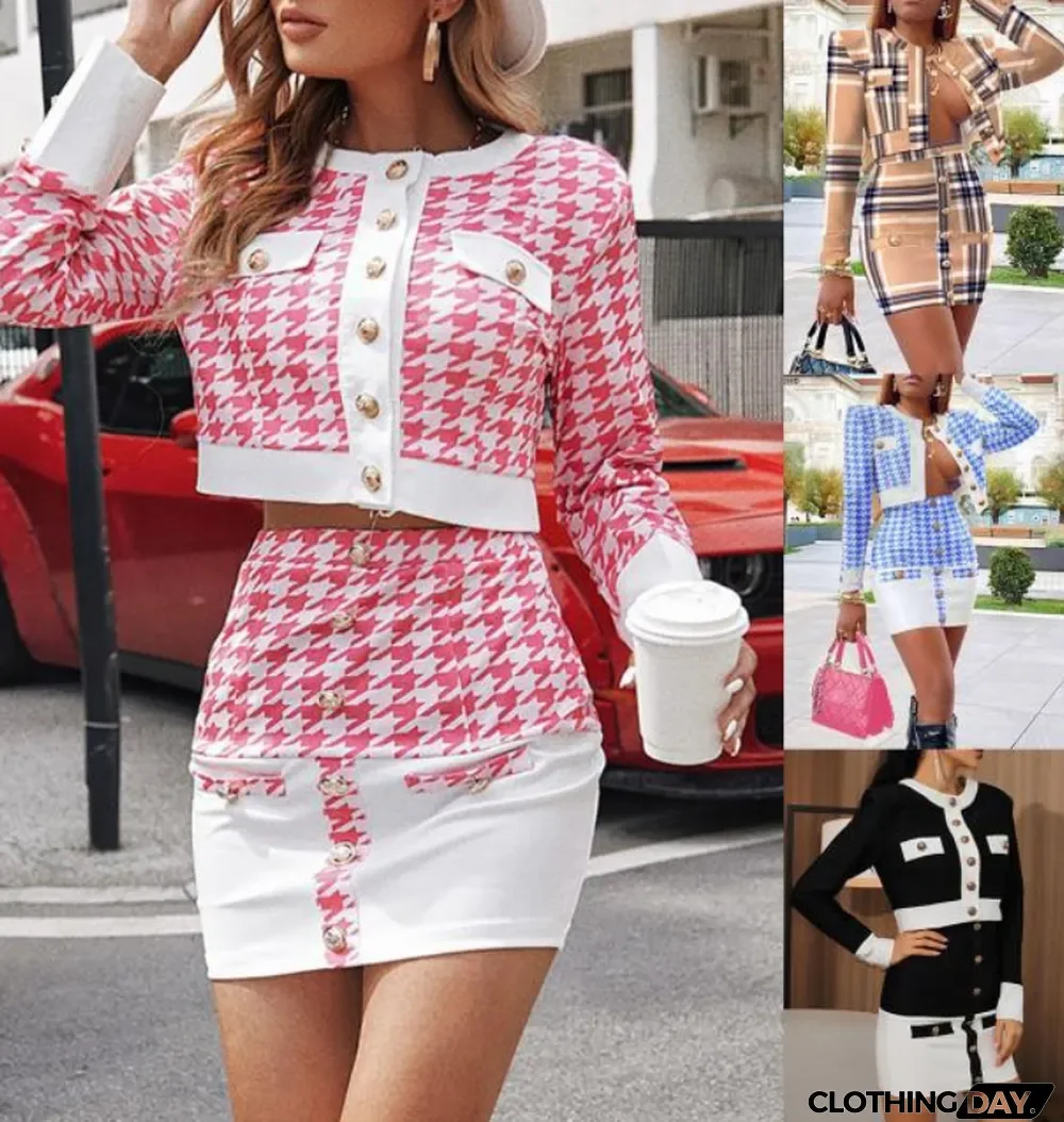 Spring Eleagnt Black Button Up Long Sleeve Jacket and Pencil Skirt Wholesale Womens 2 Piece Sets