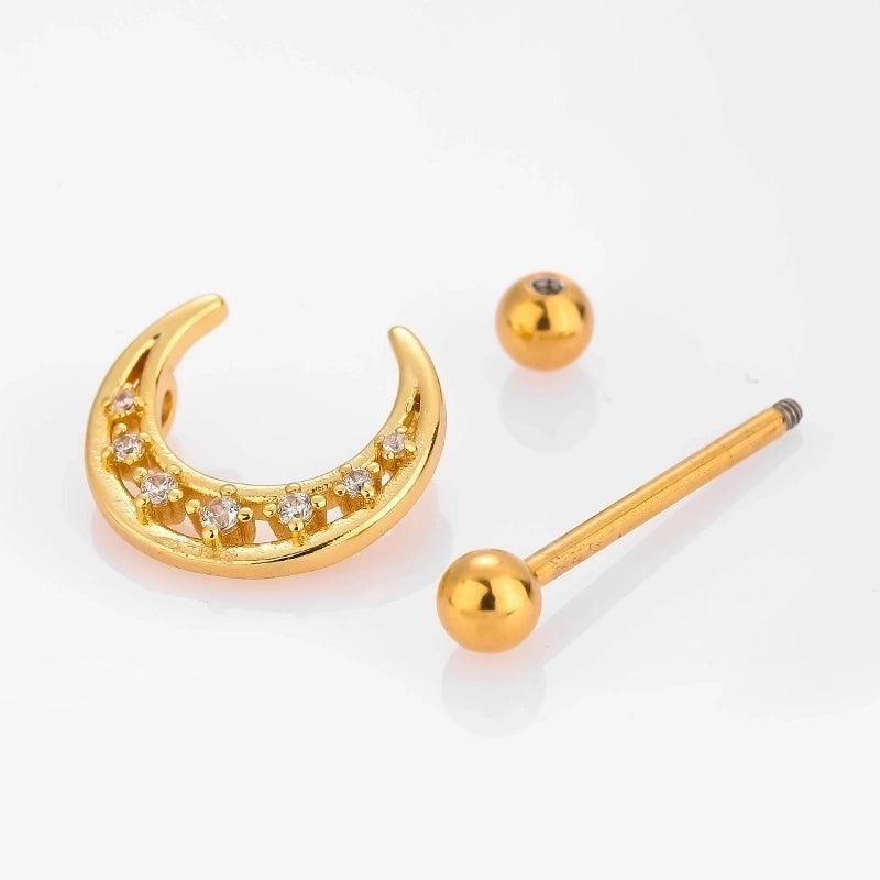 1 Piece Nipple Rings & Studs Sexy Modern Style Star Moon Leaves 316L Stainless Steel  Hollow Out Inlay Zircon 14K Gold Plated Nipple Rings & Studs