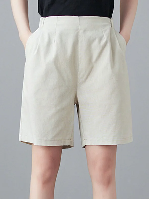 Simple Loose Casual Solid Color Linen Wide Leg Shorts