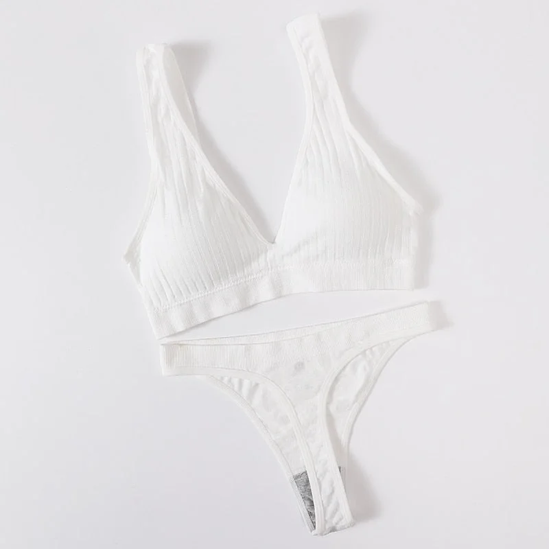 Women's Underwear Sports Bra Panties Set Female Wirefree Brassiere Seamless Top Sexy Set High Waist Brief V Neck Lingerie Set