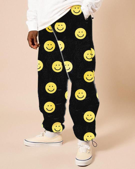 Casual smiley printed fleece trousers