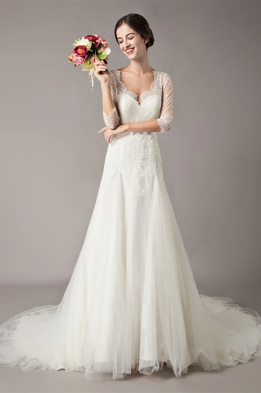 Miabel Lace Beach Half-Sleeves Wedding Dress