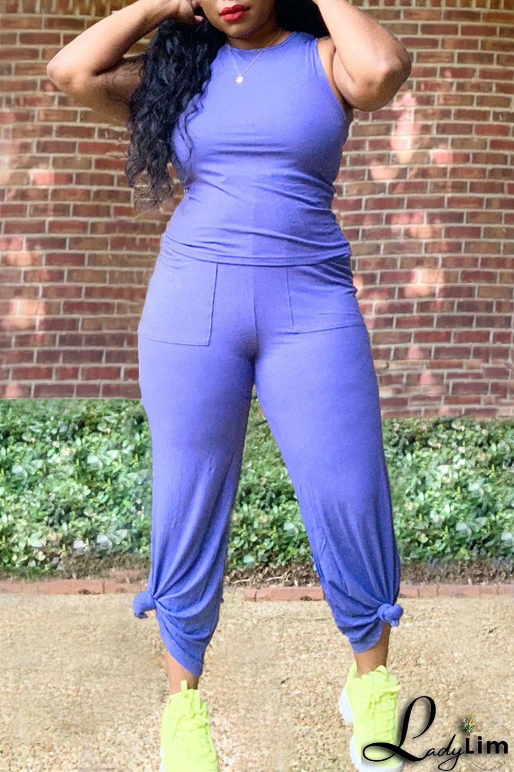 Purple Fashion Casual Solid Split Joint O Neck Sleeveless Two Pieces