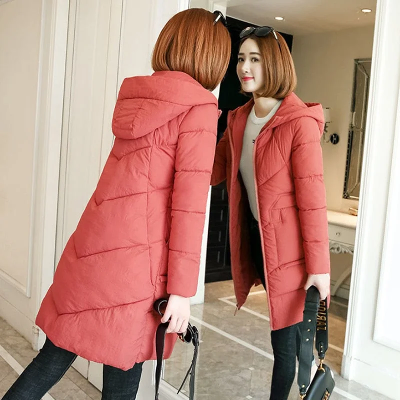 2021NEW Thick Cotton Clothes Woman Parkers Coat Hooded Warm Mid Long Down Padded Jacket Women Costume Winter Coat Outerwear 3XL