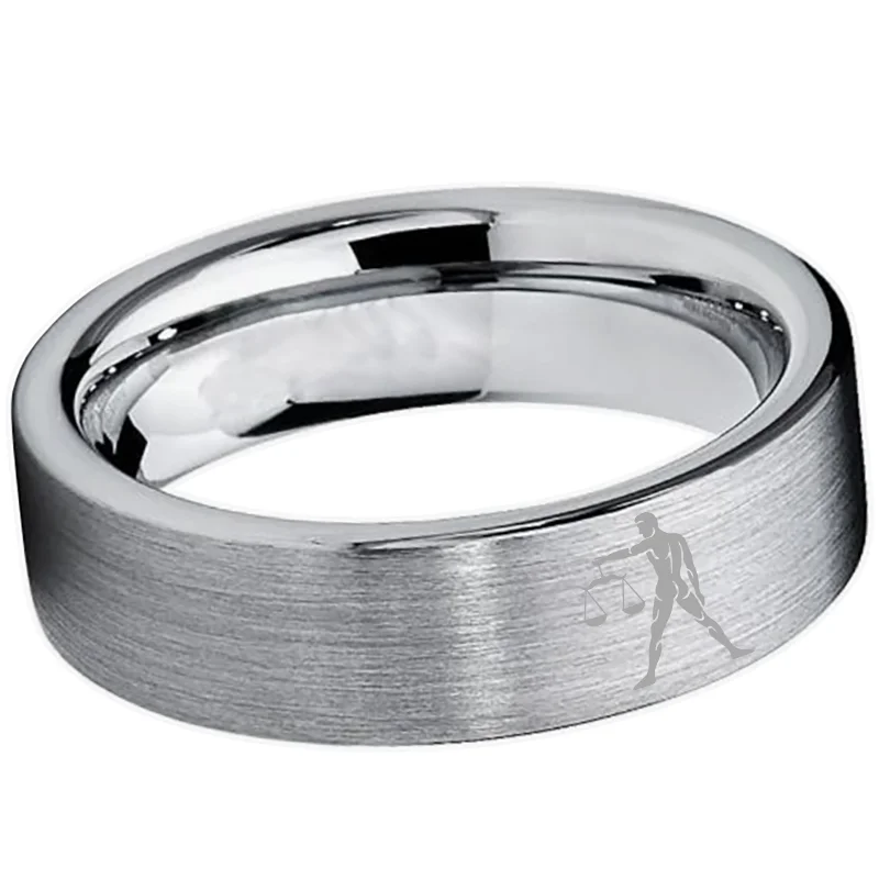 Men Women Sliver Libra Tungsten Carbide Rings Couple Wedding Band Flat Top Comfort Fit 4MM 6MM 8MM
