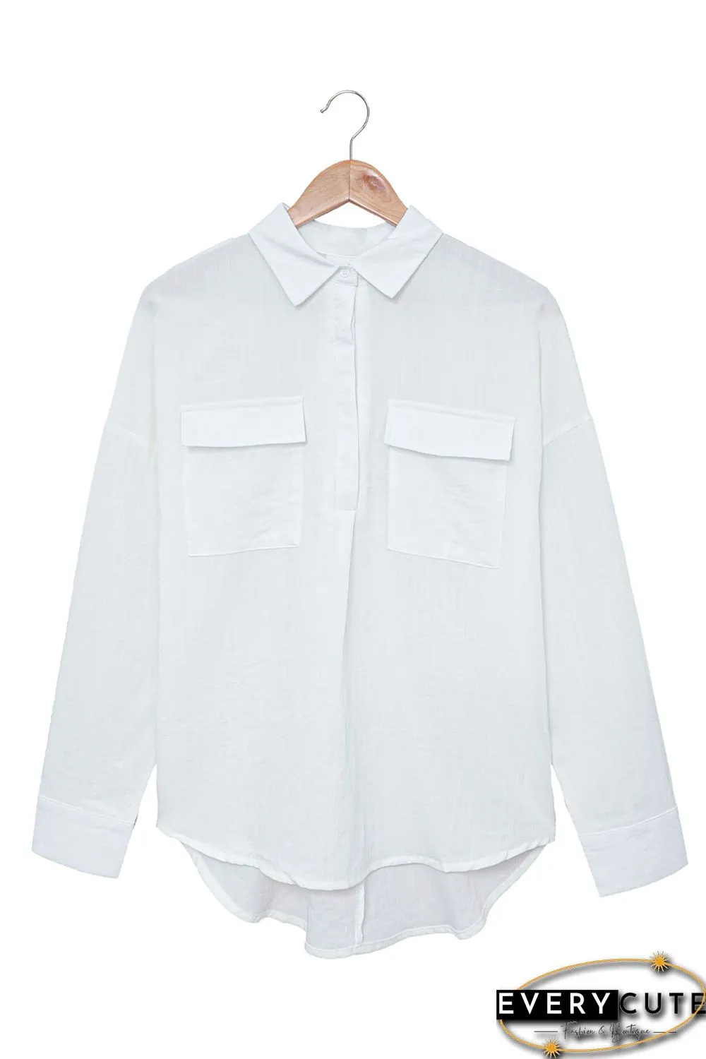 White Buttoned Long Sleeve Shirt with Pocket