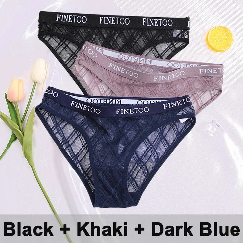 3PCS/Set Lace Panties Women's Lingerie Underwear Perspective Sexy Panties Female Underpanties Grid Mesh Design Briefs Pantys