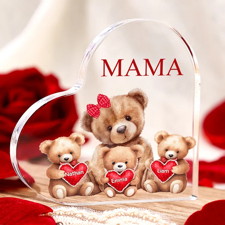 Personalisierte 3 Namen & Text Teddybär Familie Acryl-Deko Schreibtischdekoration für Mutter