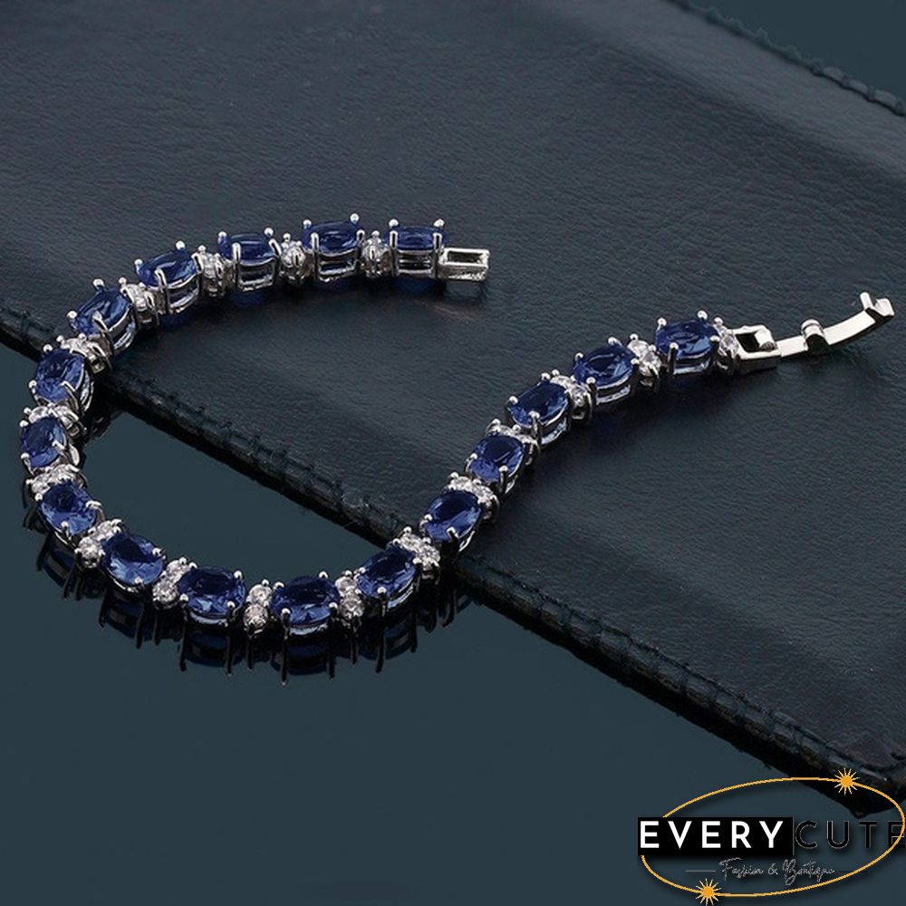 925 Sterling Silver Gorgeous Oval Ruby Amethyst Aquamarine sapphire and Round Sparkling Cubic Zirconia CZ Tennis Bracelet Jewelry Gift