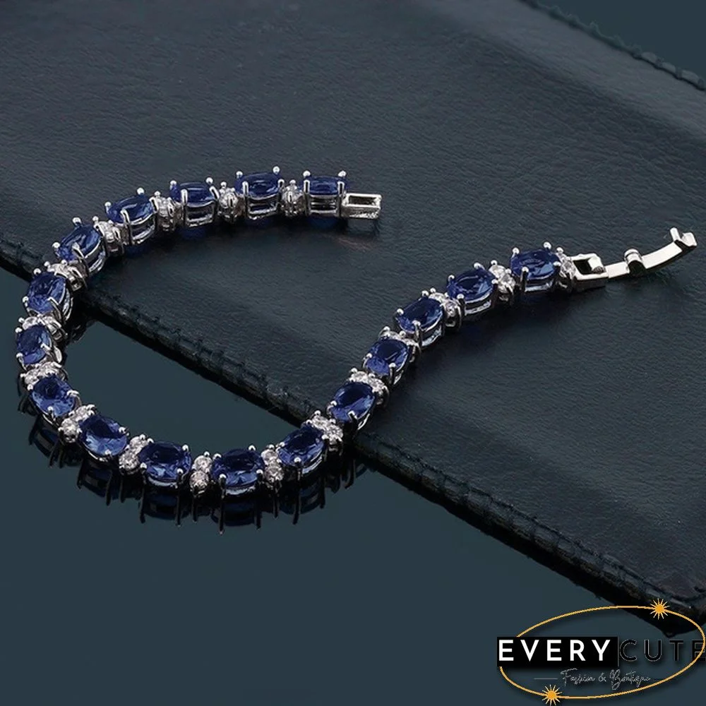 925 Sterling Silver Gorgeous Oval Ruby Amethyst Aquamarine sapphire and Round Sparkling Cubic Zirconia CZ Tennis Bracelet Jewelry Gift