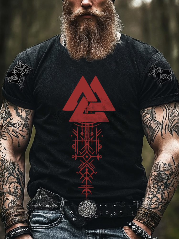 Viking Guardian Triangle Wolf King Mysterious Totem Design Tattoo Pattern Short Sleeve Top / Rvogue / Rvogue