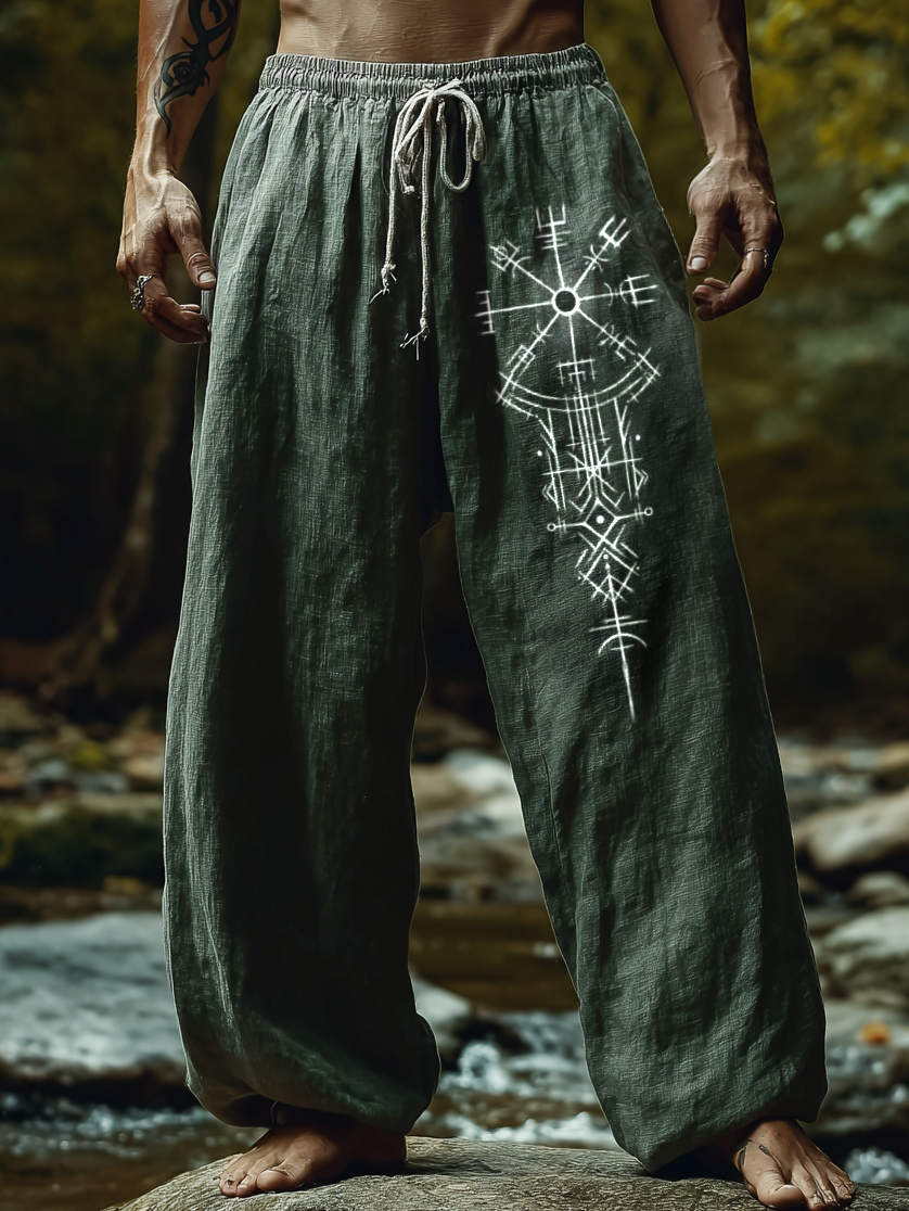 Men's Viking Holiday Rune Totem Nordic Casual Linen Pants / Rvogue / Rvogue