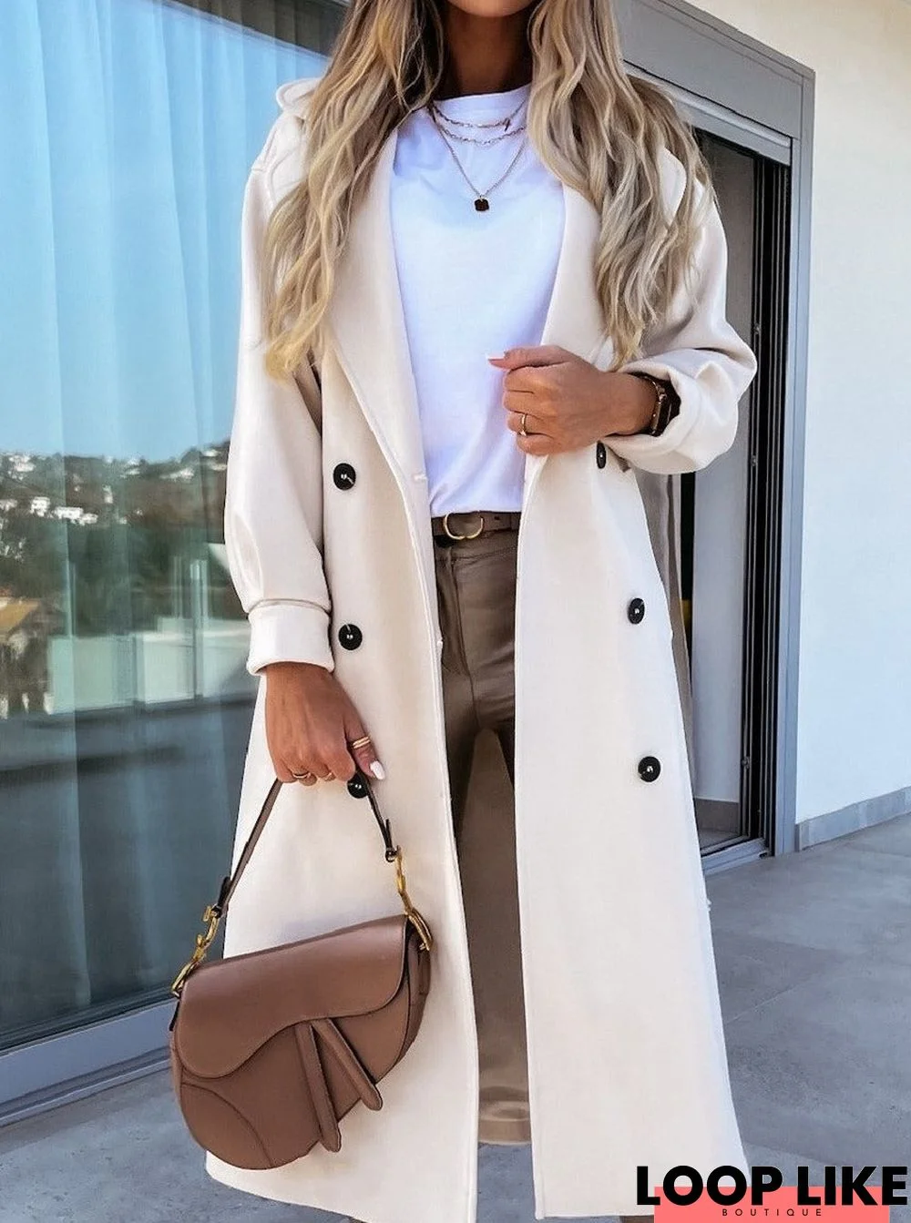 Casual Solid Color Long-Sleeved Lapel Coat