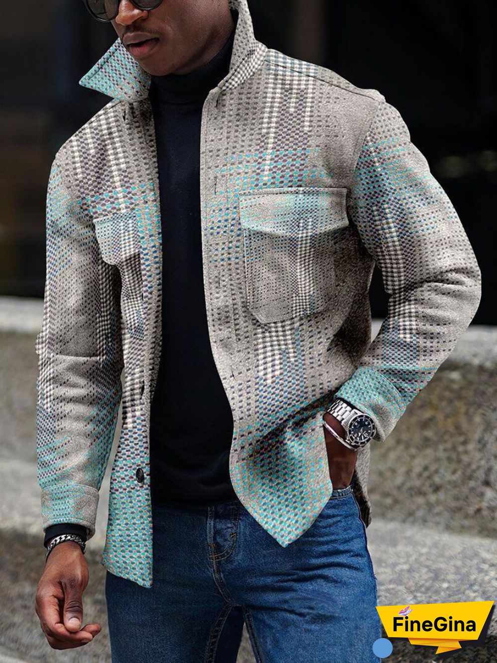 Apricot Men's Casual Geometric Pattern Jacket 004