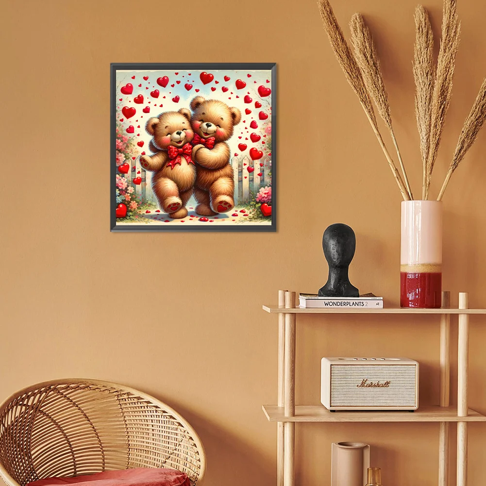 Diamond Painting - Full Round Drill - Rose Heart Bear(Canvas|30*30cm)