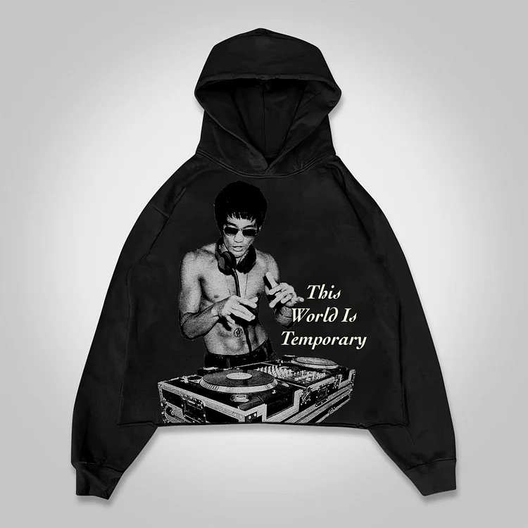 This World Is Temporary Celebrity Graphic Cropped Hoodie