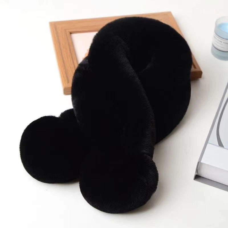 Waterproof Mink Scarf Plush Scarf Thickened Encryption Warm Cross Ball Neck Set Korean Fashion Scarf