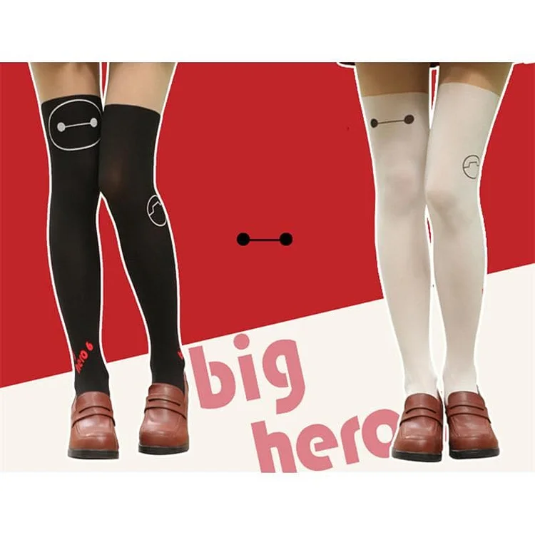 Black/White Big Hero Baymax Fake Over Knee Thigh High SP152794