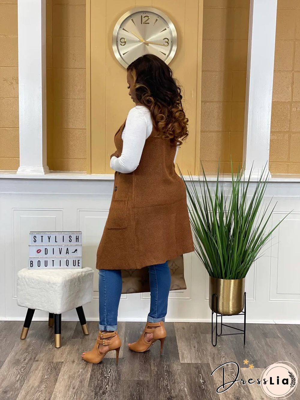 Solid Color Sleeveless knit Sweater Vest Cardigan