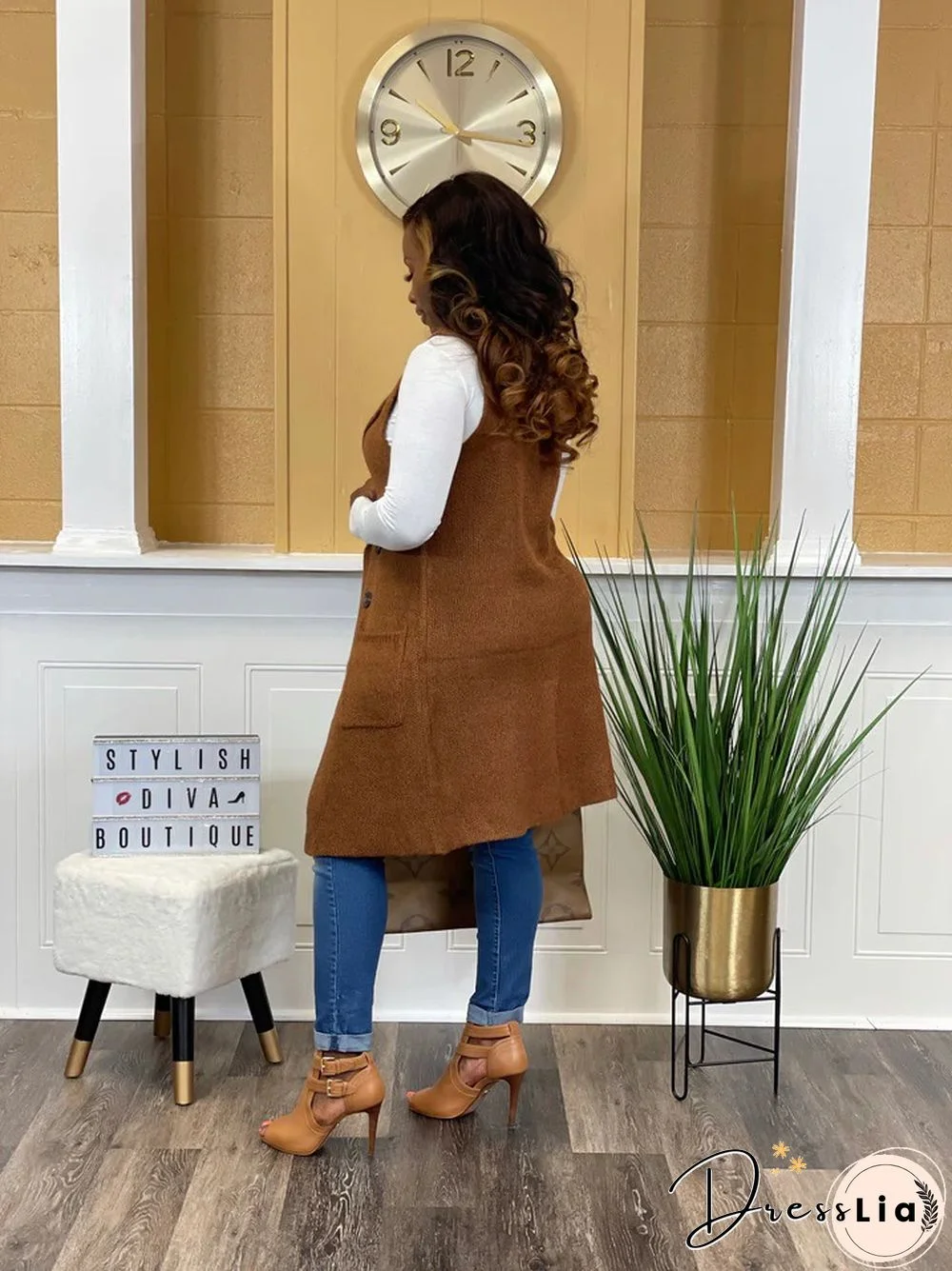 Solid Color Sleeveless knit Sweater Vest Cardigan