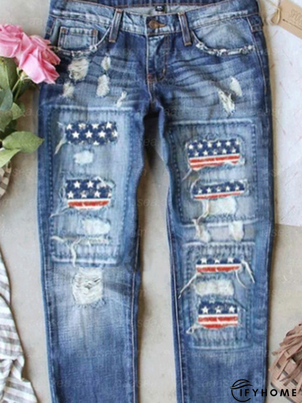 Cotton Flag Pockets Regular Fit Denim&jeans | IFYHOME