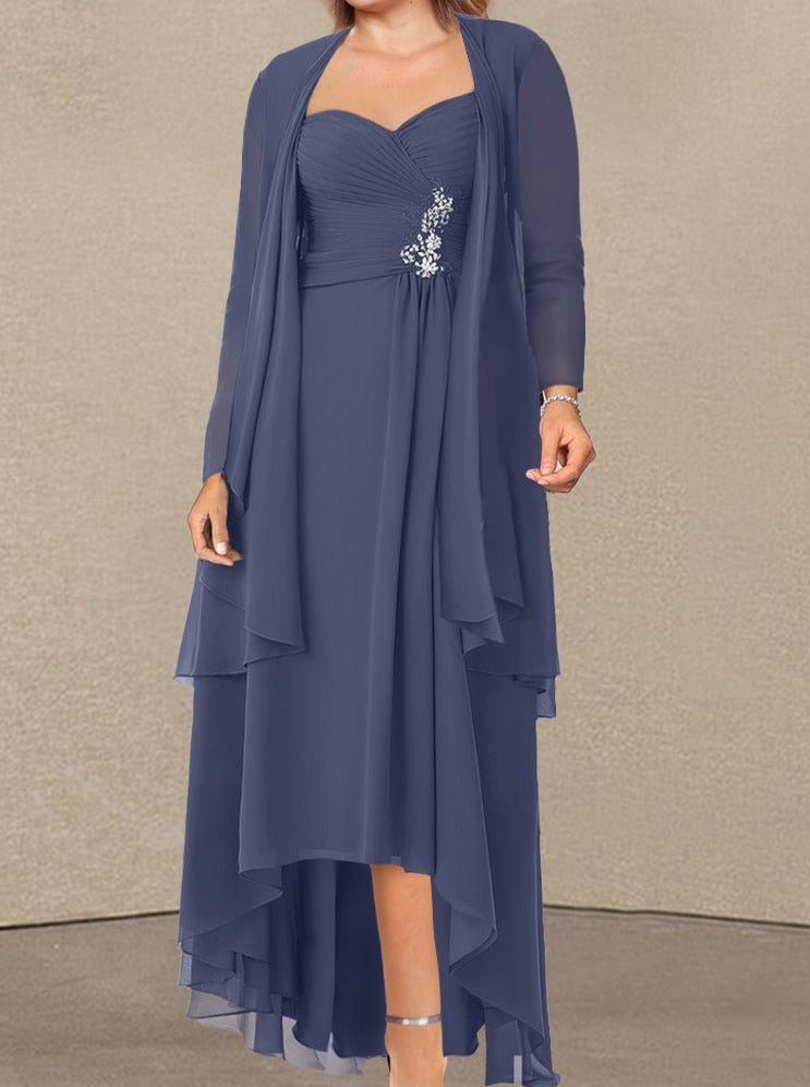 Mother Of The Bride High Low Hem Tunic Two Pieces Maxi Dress
