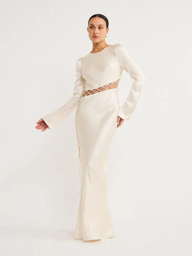 arienzo asymmetrical lace up maxi dress Shona Joy Arienzo Asymmetrical Lace Up Maxi Dress in Cream
