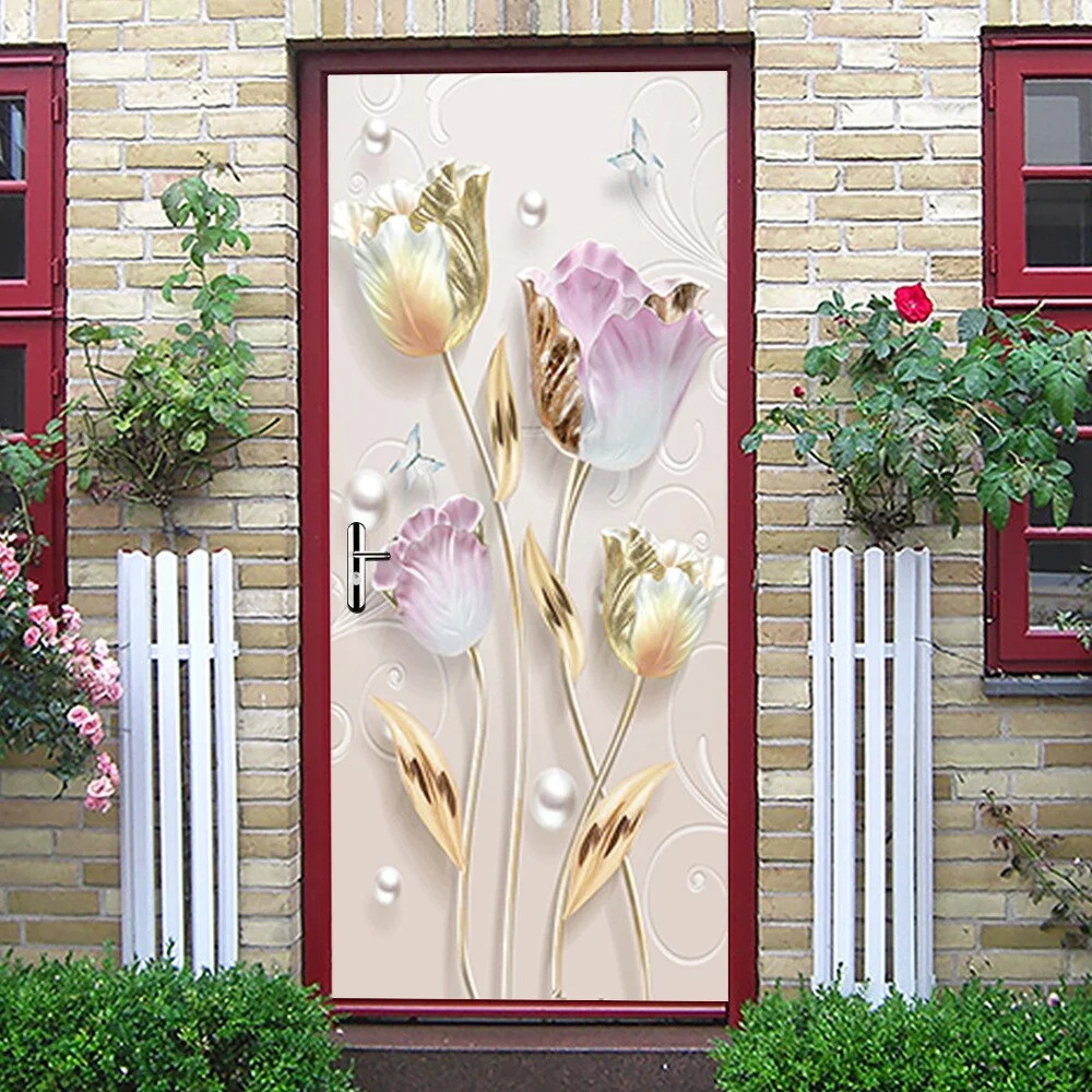 Athvotar 3D Mermaid Watercolor Scales Door Sticker Self Adhesive Wallpaper DIY Renovation Waterproof Poster Home Decor Decal