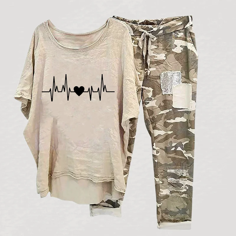 Women's Electrocardiogram Printed Two Piece Casual Set