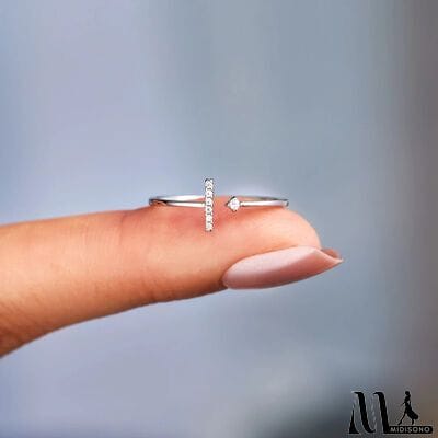 MidiSono - T Shape Inlaid Zircon 925 Sterling Silver Open Ring