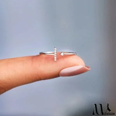 MidiSono - T Shape Inlaid Zircon 925 Sterling Silver Open Ring