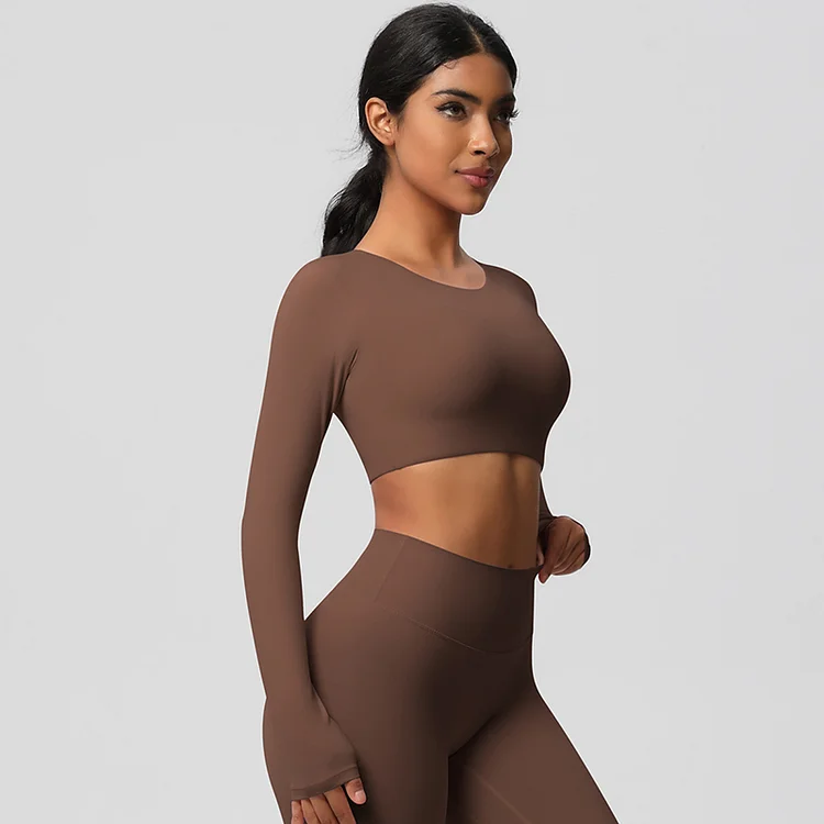 PASUXI Womens Outdoor Long Sleeve Yoga Top Quick Drying Breathable Tight Fit Nude Color huanwei